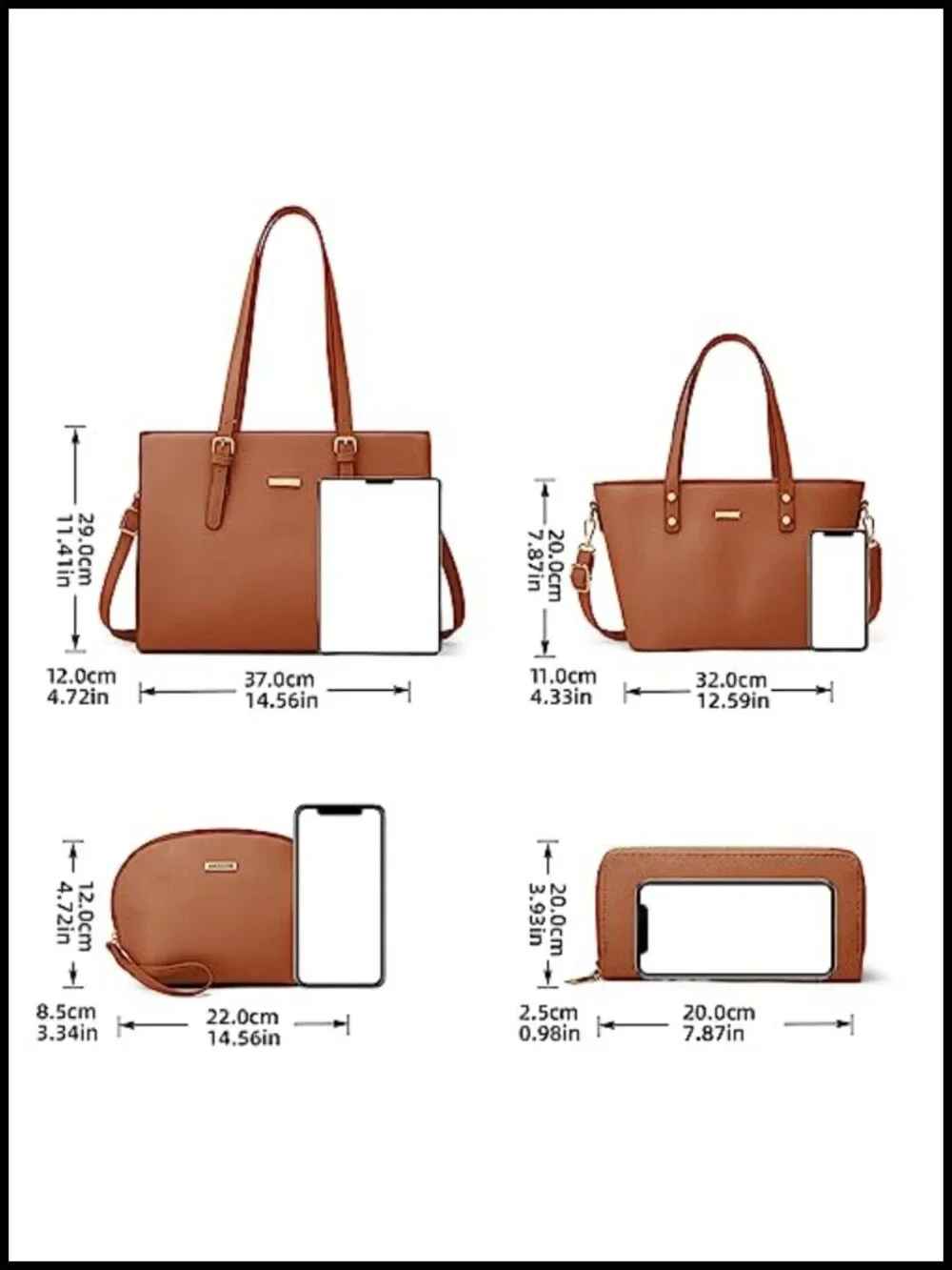 Synthetic Leather Tote Bag Set with Crossbody and Cosmetic Bag